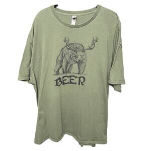 Beer Bear Antler Graphic Tee Green Gildan Heavy Cotton - 3XL